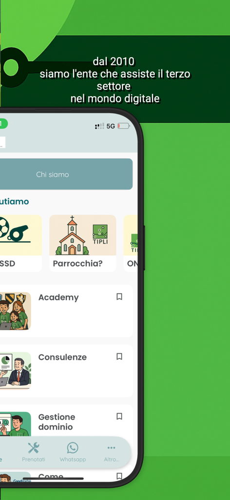 TIPLI - Interface of TIPLI app showing services for parishes schools and sports associations