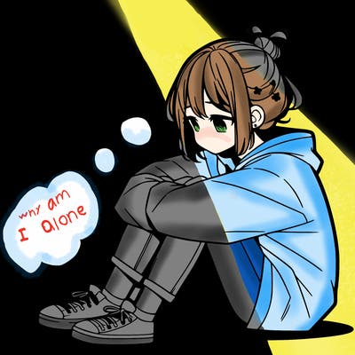 sad anime girl sitting alone