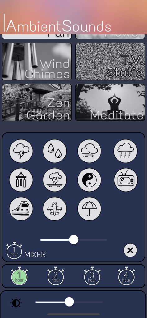 Ambient Sleep - Ambient Sleep app sound mixer with icons and timer controls