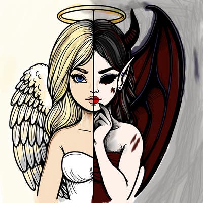 realistic angel half demon