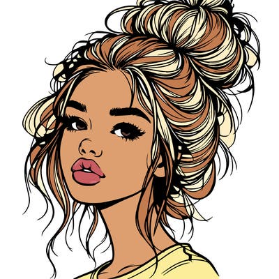 realistic girl with messy bun and big lips