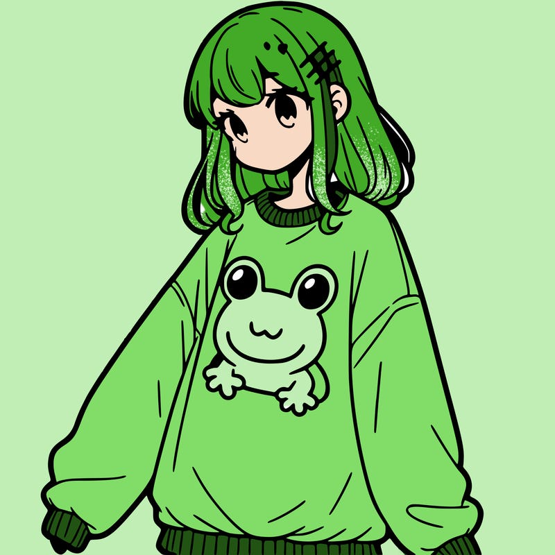 girl wearing frogging sweatshirt