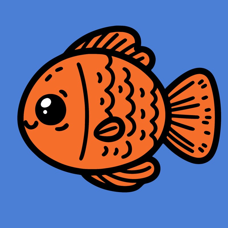white background, cute fish, thick line drawing