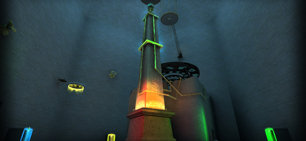 Legacy 3 - The Hidden Relic - Un grande obelisco luminoso con geroglifici antichi all'interno di una camera di tempio in Legacy 3 The Hidden Relic.