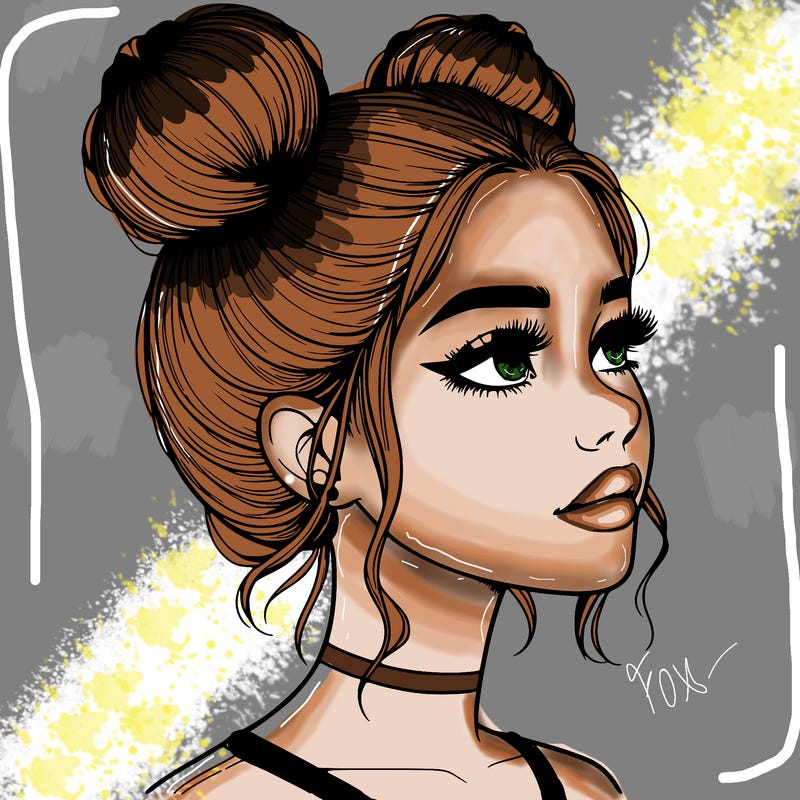 realistic girl with buns on the top of her head