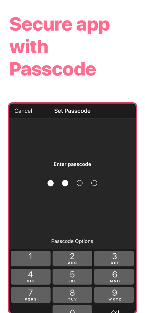 Ecrã de introdução de código de acesso seguro no Navegador Bolt