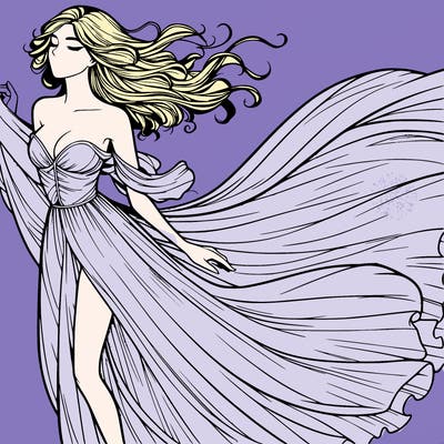 realistic woman in dress flowing the the wind