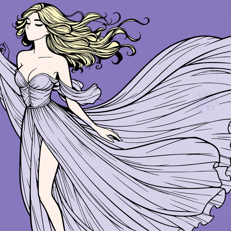 realistic woman in dress flowing the the wind