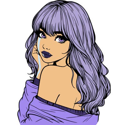 realistic girl with bangs looking over her shoulder