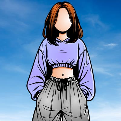 realistic girl faceless with baggy pants and a crop top