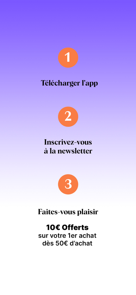 Pantalla promocional de BazarChic que muestra un proceso de tres pasos para obtener un descuento de diez euros en la primera compra