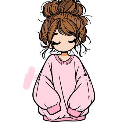 girl with baggy sweatshirt and messy bun