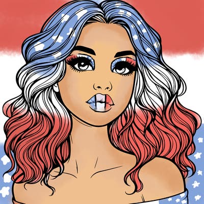 realistic girl with wavy hair and lips