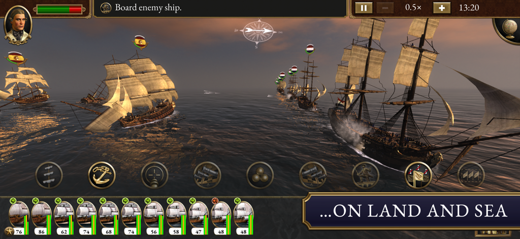 Total War™: EMPIRE - Real-time naval combat in Total War: EMPIRE with 18th-century sailing ships and strategy game UI.