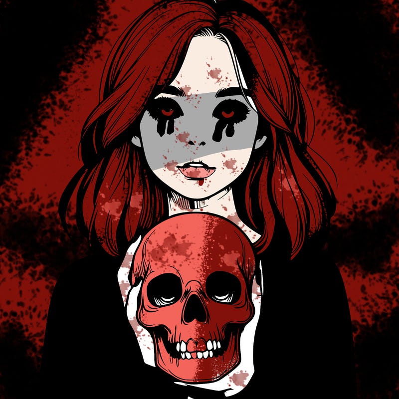 realistic girl holding a skull