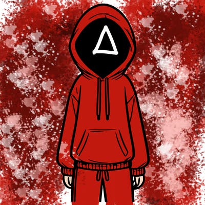 faceless girl in a tracksuit with a hood on and no hair