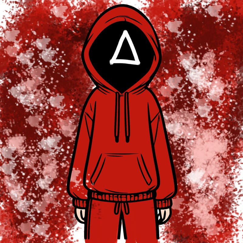 faceless girl in a tracksuit with a hood on and no hair