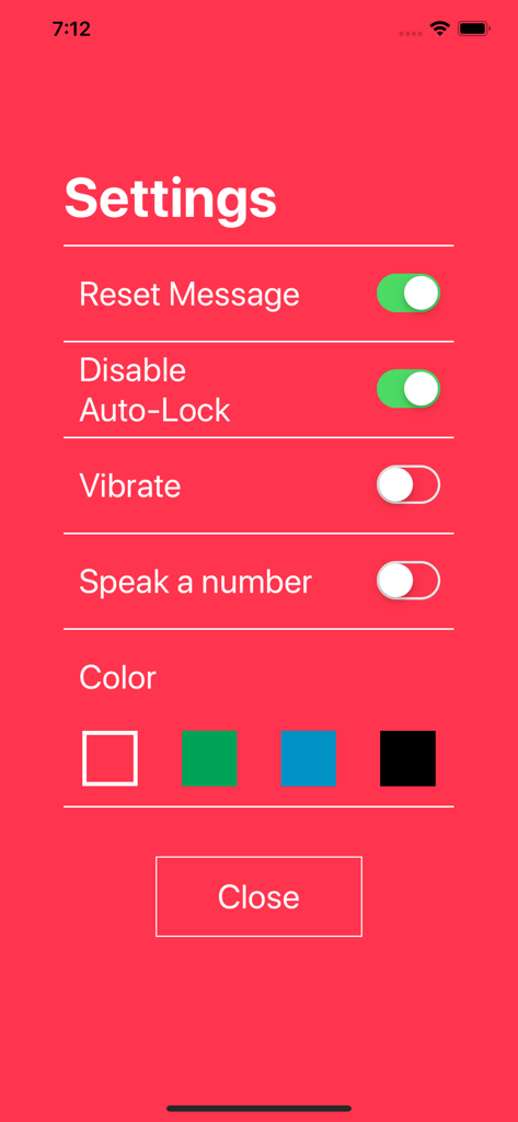 Tally Counter DIGITAL - Pantalla de configuración de la aplicación Tally Counter DIGITAL con opciones de configuración para notificaciones, bloqueo automático y color del tema.
