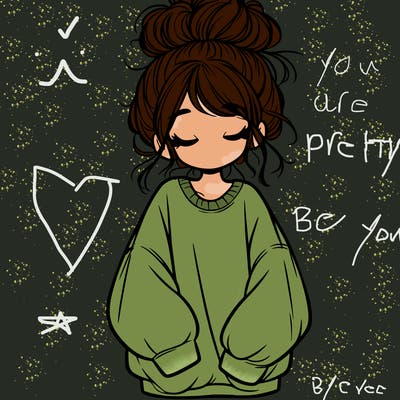 girl with baggy sweatshirt and messy bun