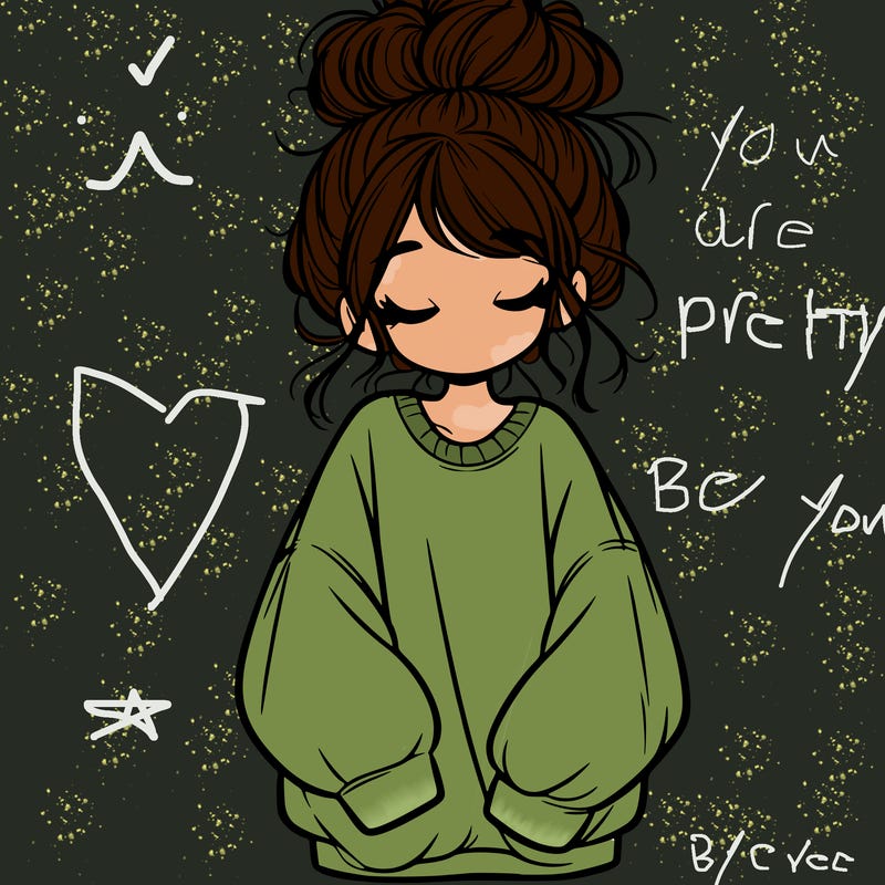 girl with baggy sweatshirt and messy bun