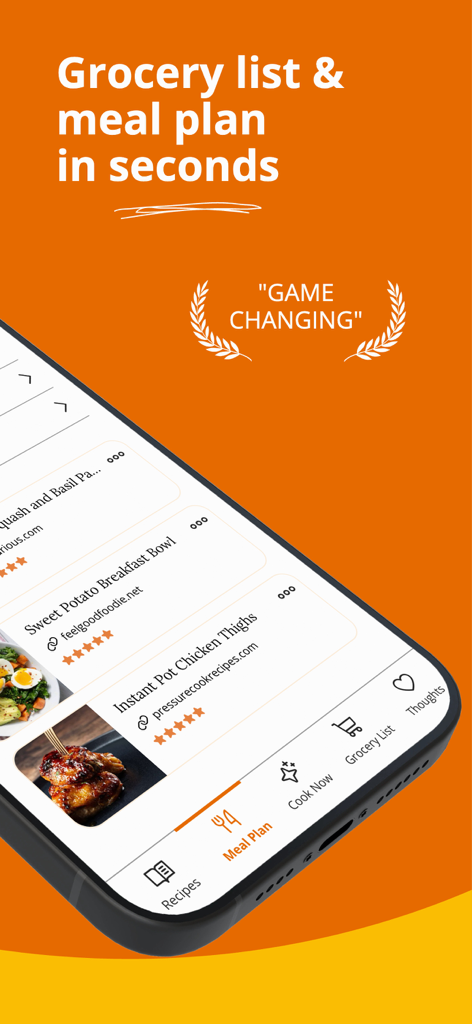 EatStash mobile app screen showing meal planning features and saved recipes