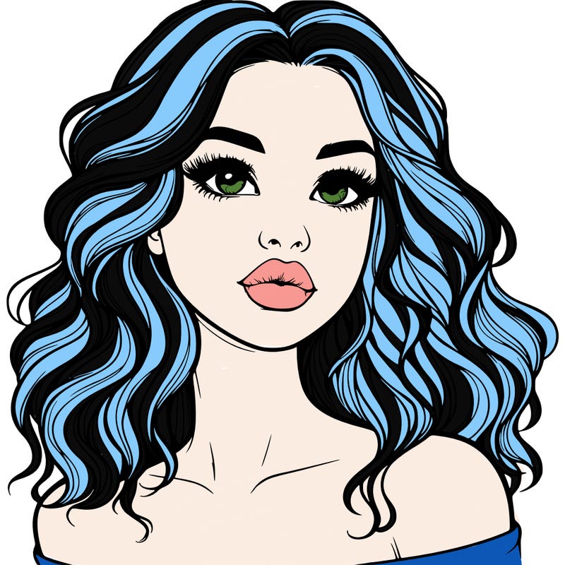 realistic girl with wavy hair and lips
