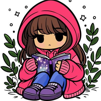 girl in oversized hoodie reading a book