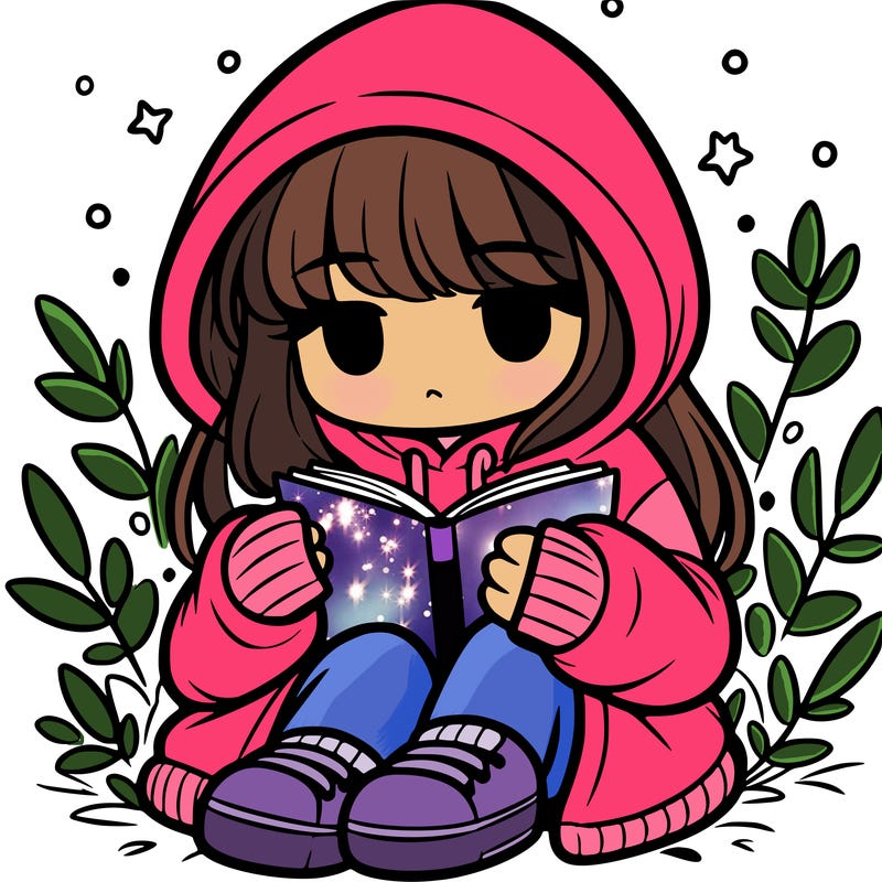 girl in oversized hoodie reading a book