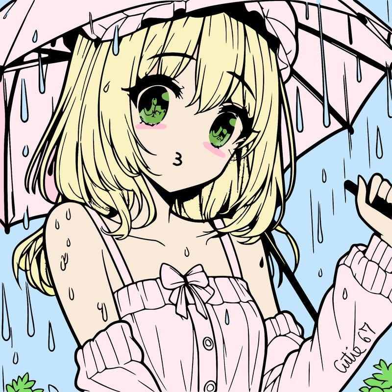 pretty anime girl in the rain