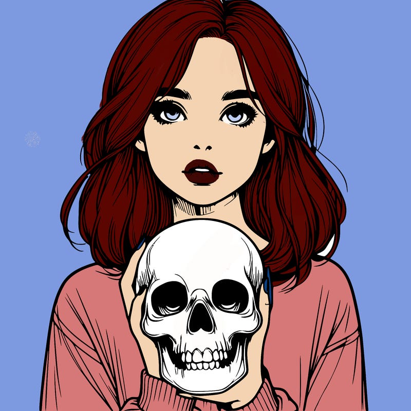 realistic girl holding a skull