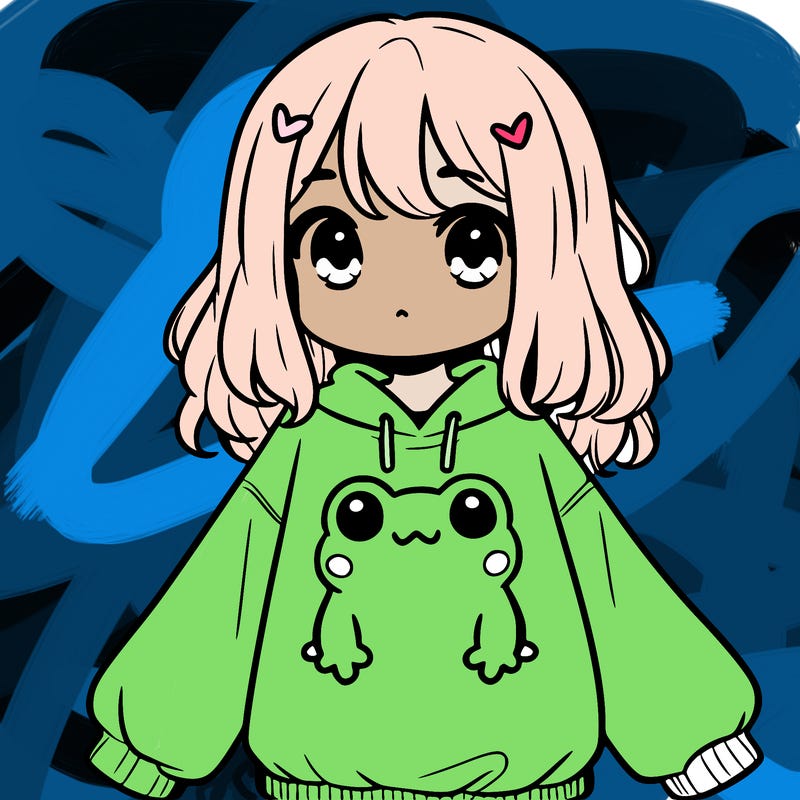 girl wearing frogging sweatshirt