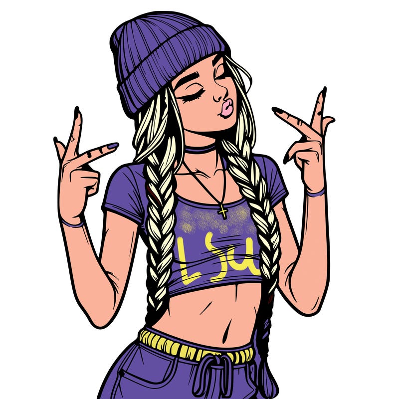 realistic teenage girl with braids and a beanie and crop top doing 🫶🏼
