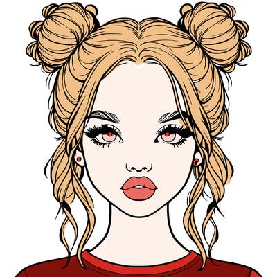 realistic girl with two buns in hair and lips