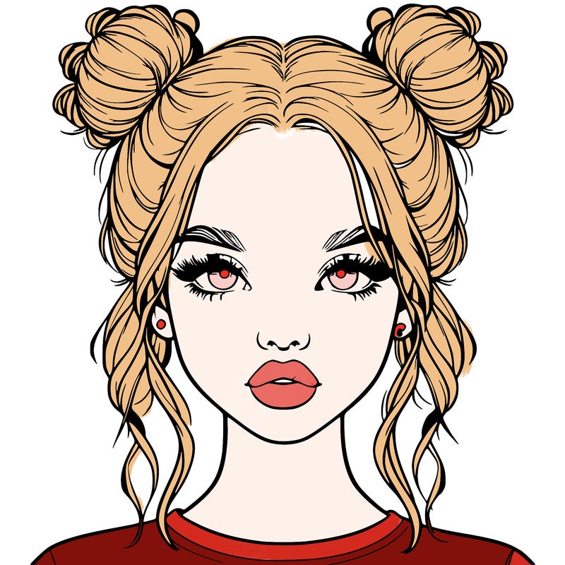 realistic girl with two buns in hair and lips