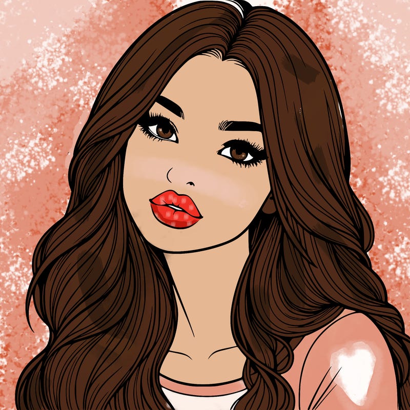 realistic girl with hair on her hair and lips