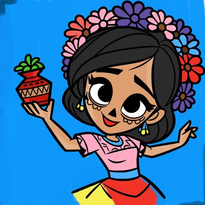 a disney style day of the dead woman.