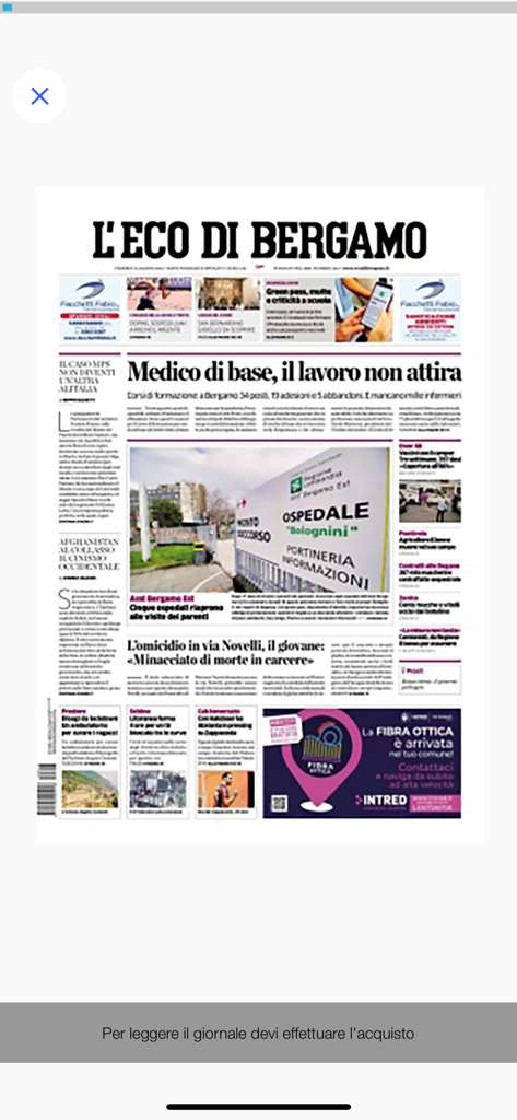 L'Eco di Bergamo Digital - Digital front page of LEco di Bergamo newspaper showing local news headlines