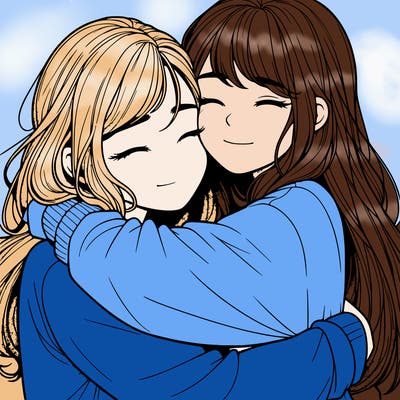realistic two girls hugging