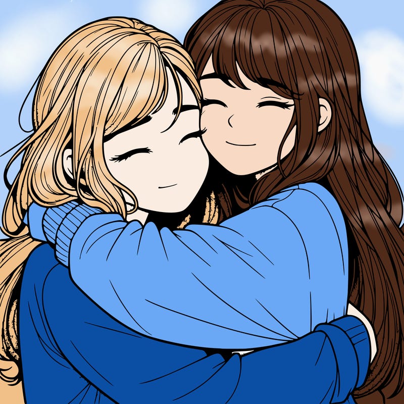 realistic two girls hugging