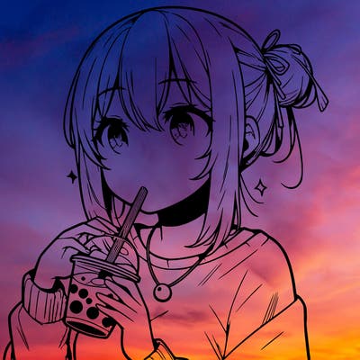 manga character drinking boba