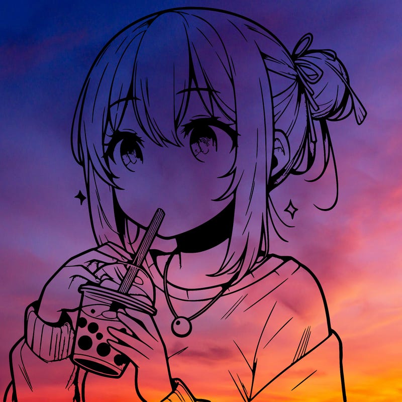 manga character drinking boba