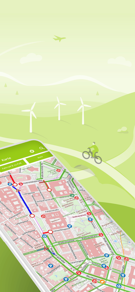 VOR AnachB mobile app interface showing a detailed city transit map of Vienna