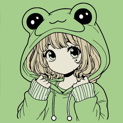 a cute teenage girl wearing a frog hoodie