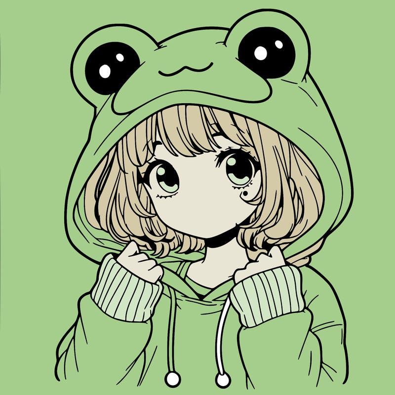 a cute teenage girl wearing a frog hoodie
