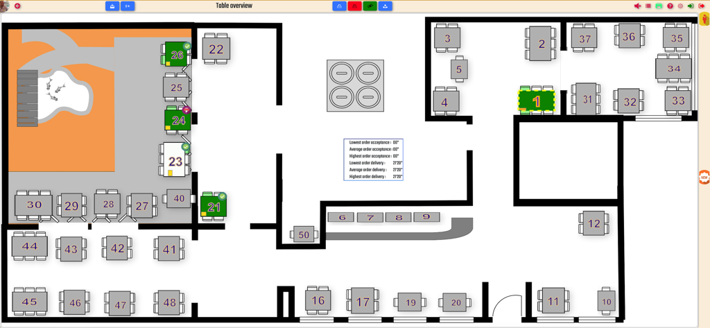 EatWithMe Console - Digital restaurant table map showing real-time occupancy and status indicators in EatWithMe Console