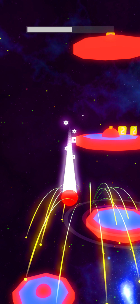 Jump Ball - Tiles Hop Ball - A red glowing ball jumping on neon tiles in a space-themed music rhythm game