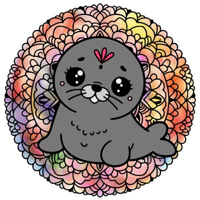a cute baby seal mandala