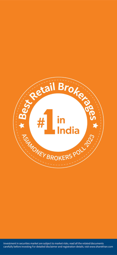Mirae Asset Sharekhan App - Award seal stating Sharekhan as the number 1 retail brokerage in India according to the AsiaMoney Brokers Poll 2023