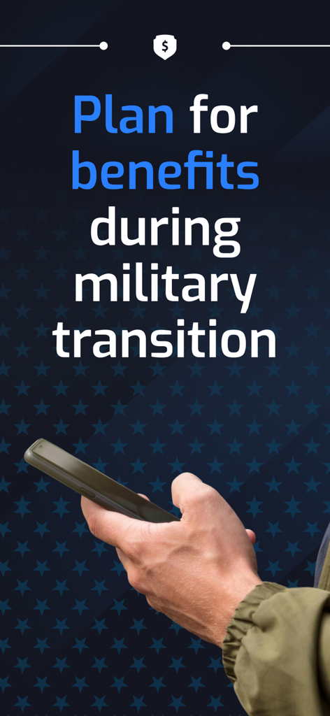 A person holding a smartphone with text highlighting benefit planning during military transition.