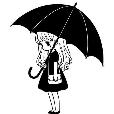 lonely girl holding black umbrella
